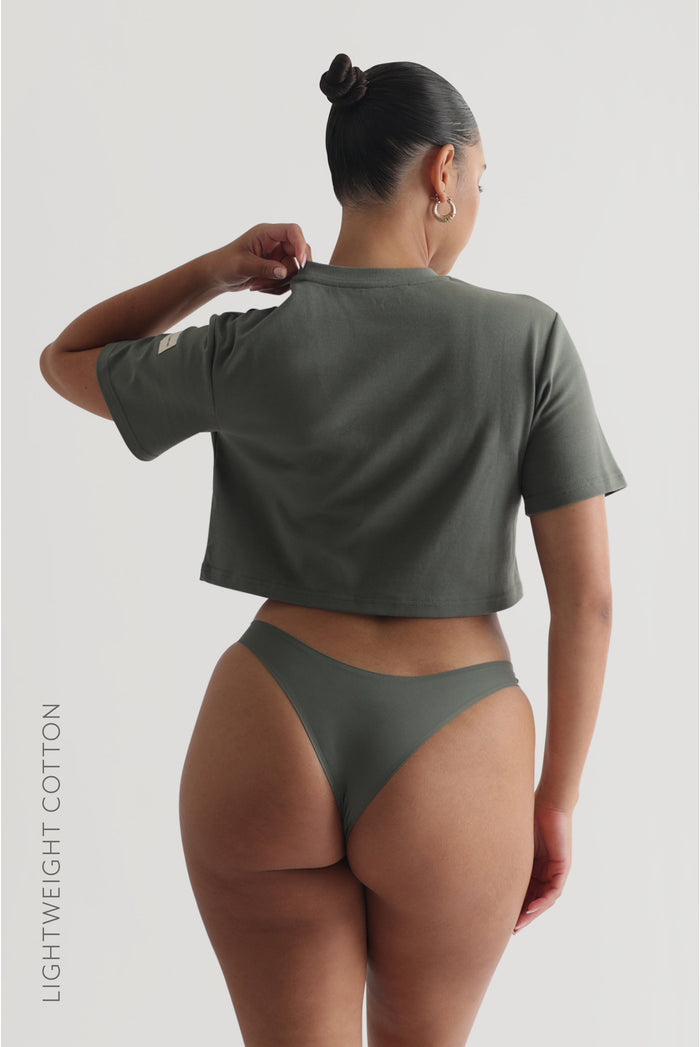 Relaxed Fit Custom-Patch Crop Top - Forest Green