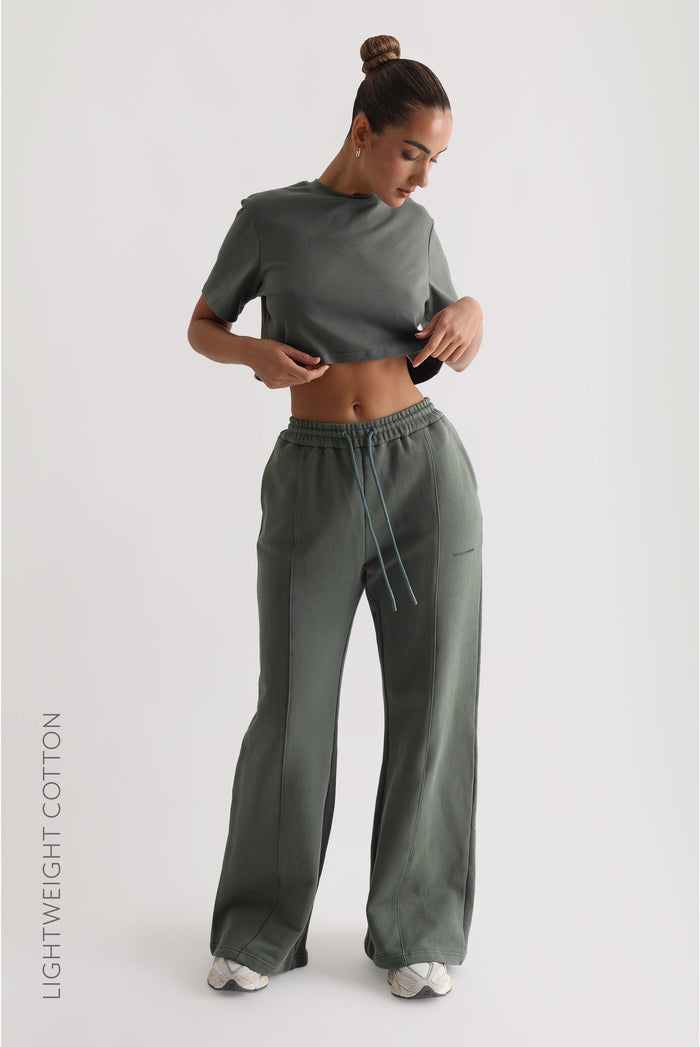 Relaxed Fit Custom-Patch Crop Top - Forest Green