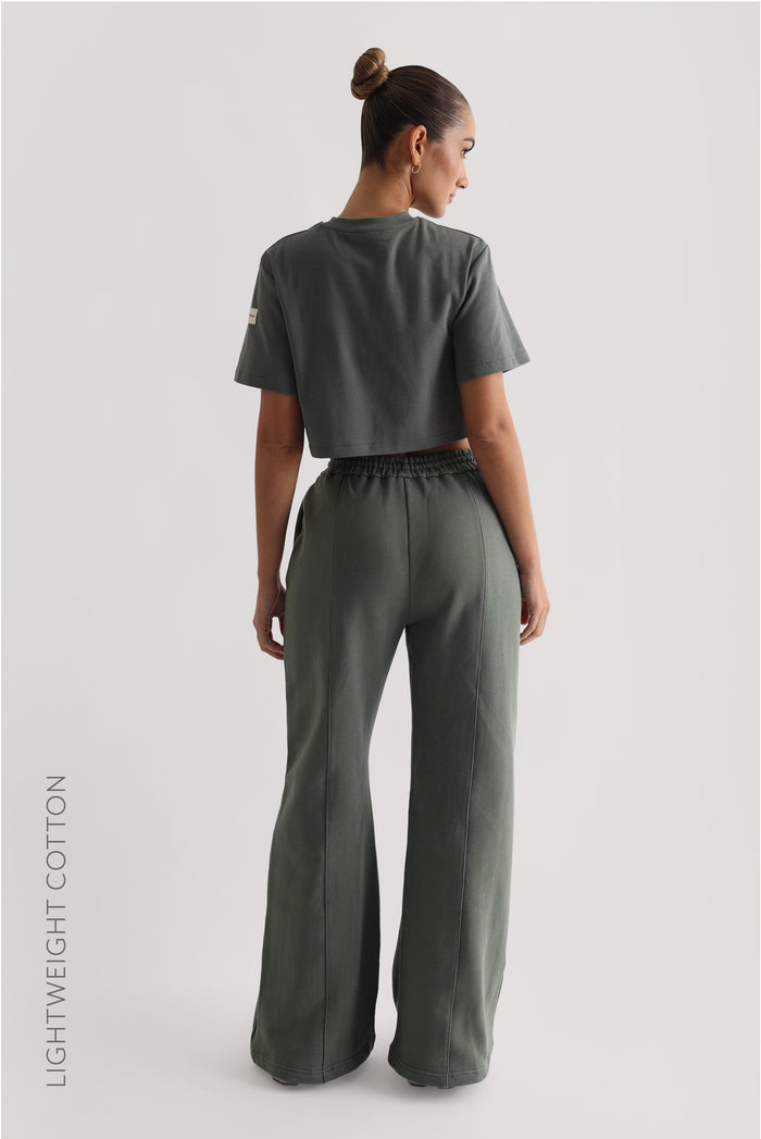 Relaxed Fit Custom-Patch Crop Top - Forest Green