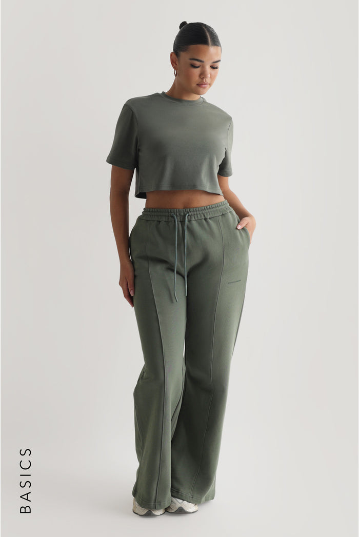 Relaxed Fit Custom-Patch Crop Top - Forest Green