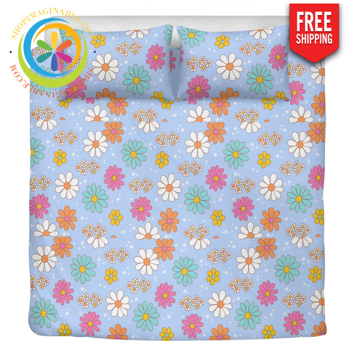 Retro Daisy Floral Bedding Set Beige / Us Twin