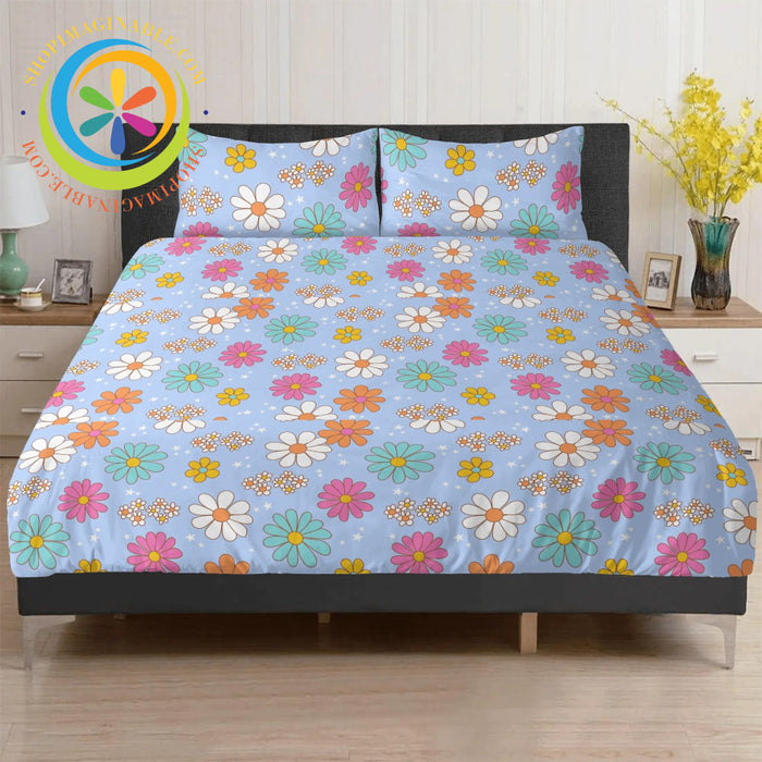 Retro Daisy Floral Bedding Set Black / Us Twin