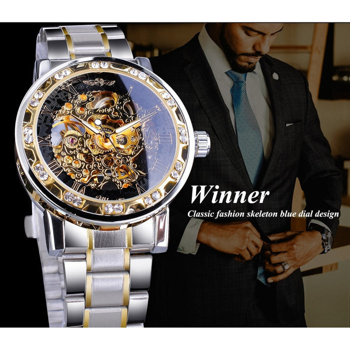 Retro luminous skeleton mechanical watch