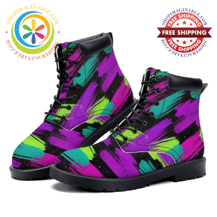 Retro Neon Grunge - Leather Martin Boots white / 36