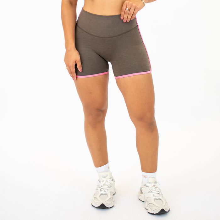 Heather Mocha/ Rosy Future Retro Spandex Shorts -1
