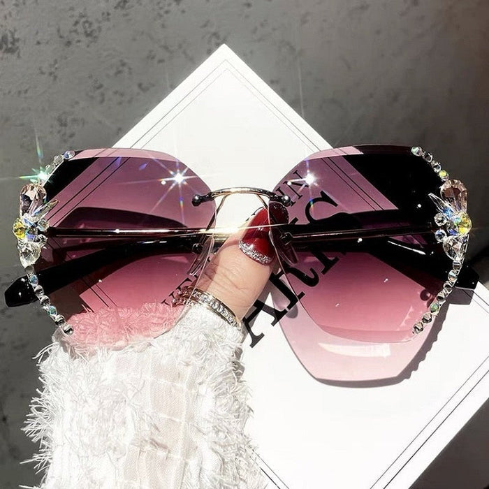 Rimless Gradient Lens Rhinestone Sunglasses