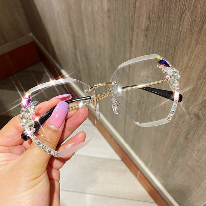 Rimless Gradient Lens Rhinestone Sunglasses