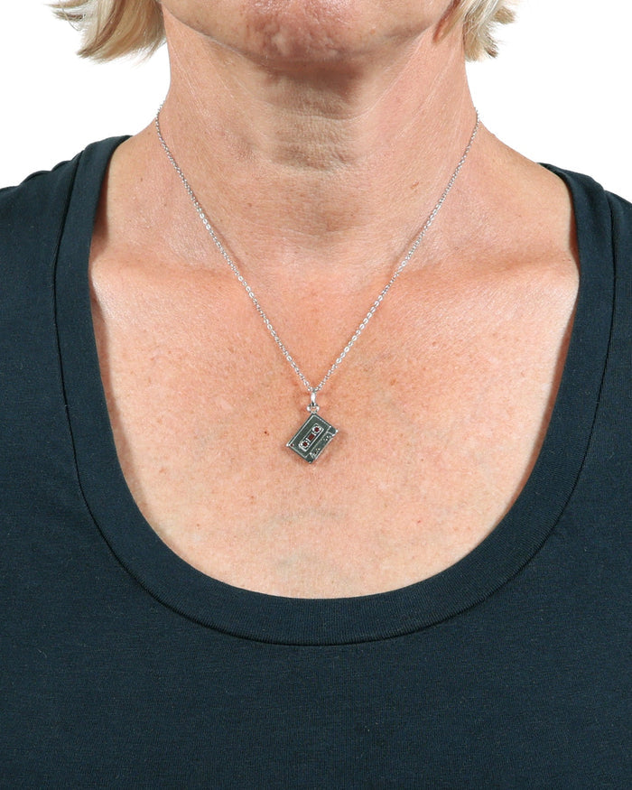 ROCK HALL STERLING SILVER CASSETTE TAPE CHARM NECKLACE