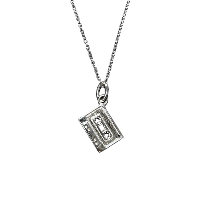 ROCK HALL STERLING SILVER CASSETTE TAPE CHARM NECKLACE