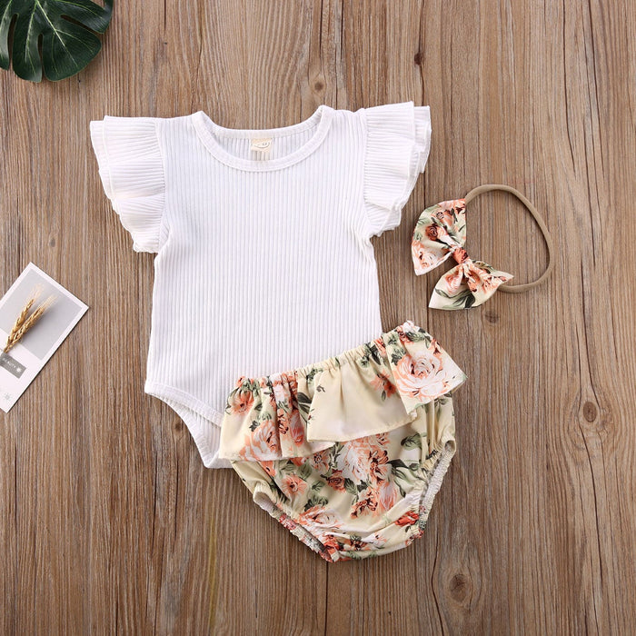 Ruffled Ribbed Floral Short Set