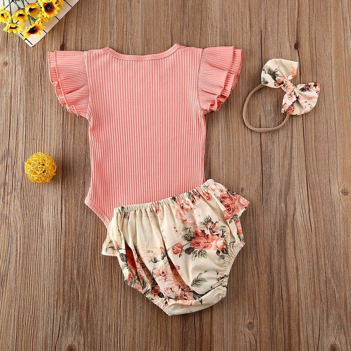 Ruffled Ribbed Floral Short Set