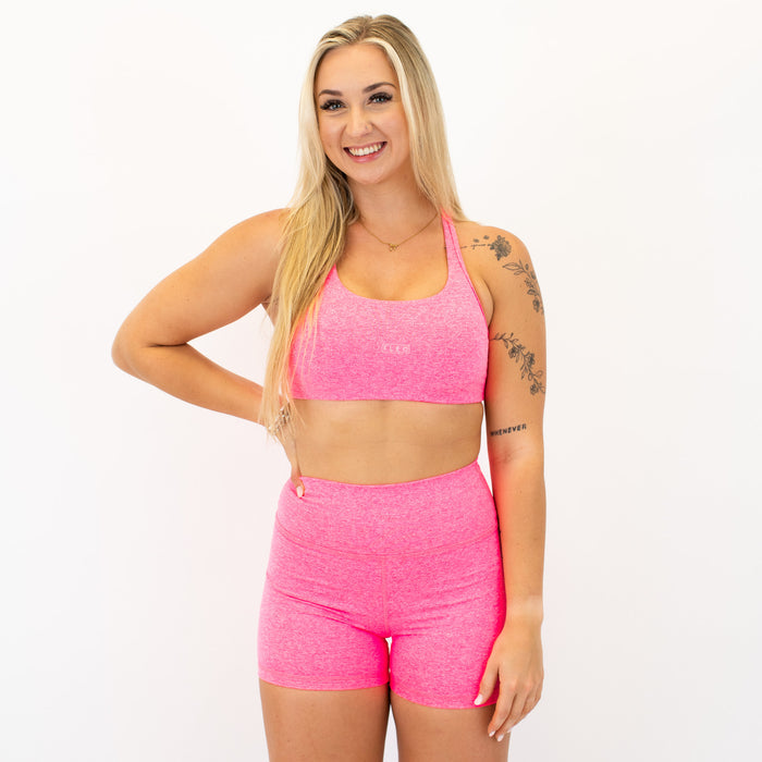 Racerback Sports Bra - Sage in Heather Electric Pink