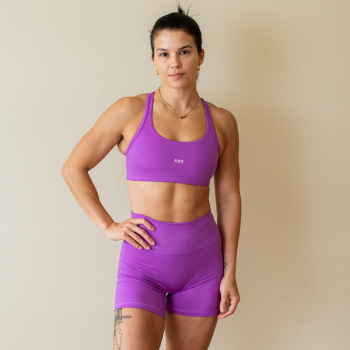Heather Neon Purple Sage Racerback Sports Bra - Medium Support by FLEO - 1