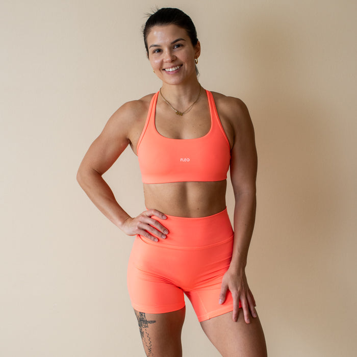 Neon Coral Sage Racerback Sports Bra - Medium Support by FLEO - 1