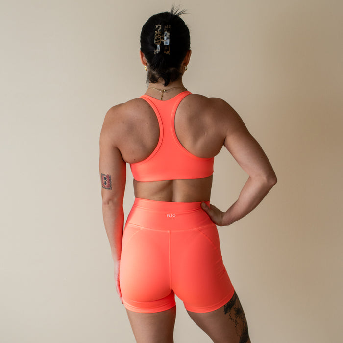 Neon Coral Sage Racerback Sports Bra - Medium Support by FLEO - 2