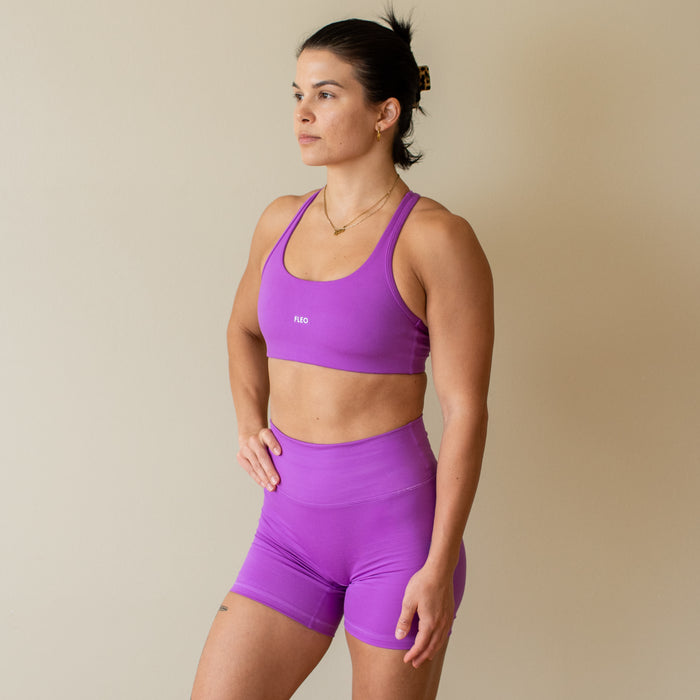 Heather Neon Purple Sage Racerback Sports Bra - Medium Support by FLEO - 3