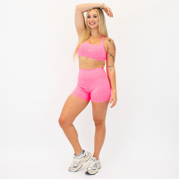 Racerback Sports Bra - Sage in Heather Electric Pink
