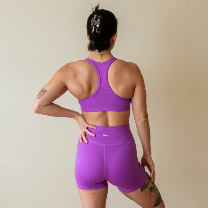 Heather Neon Purple Sage Racerback Sports Bra - Medium Support by FLEO - 4