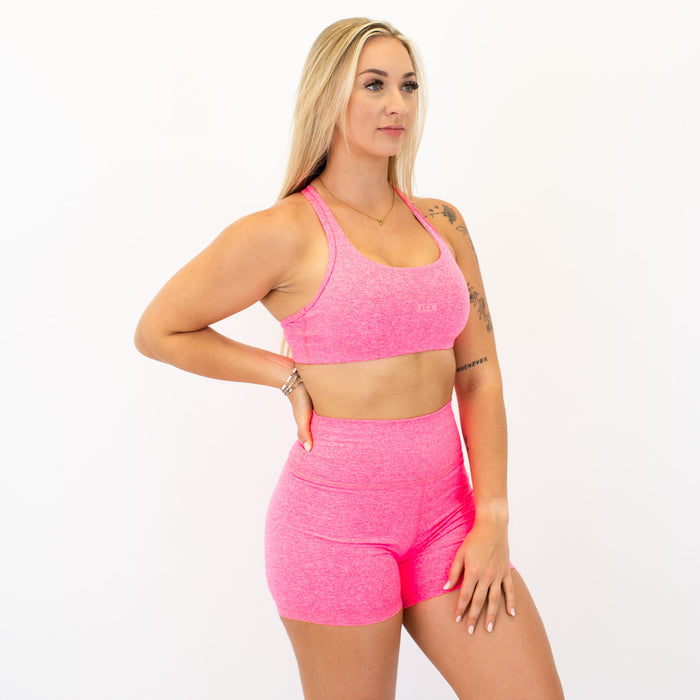 Racerback Sports Bra - Sage in Heather Electric Pink