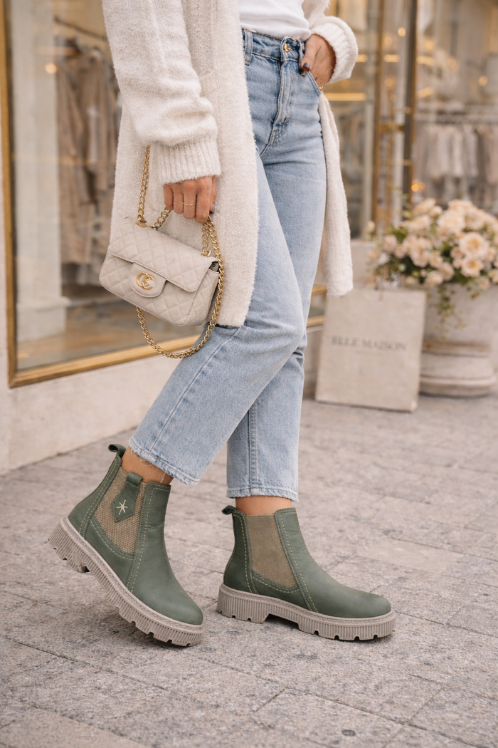Sala Europe Khaki Leather Ripper Boots