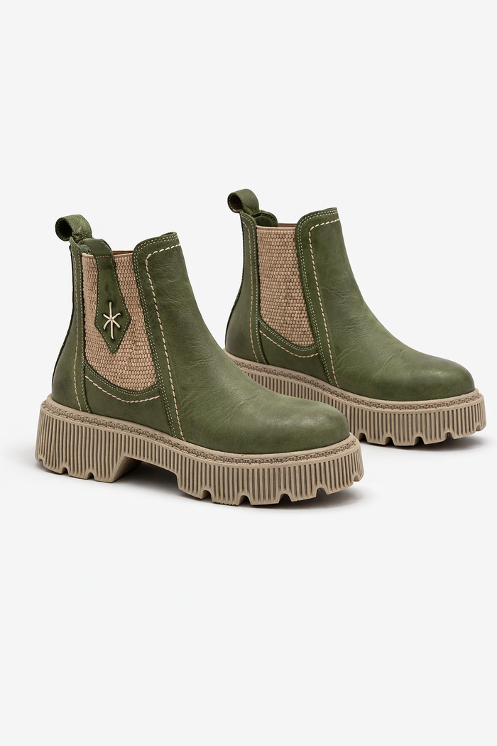 Sala Europe Khaki Leather Ripper Boots