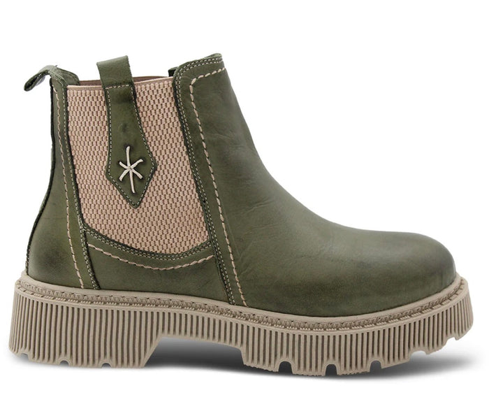 Sala Europe Khaki Leather Ripper Boots