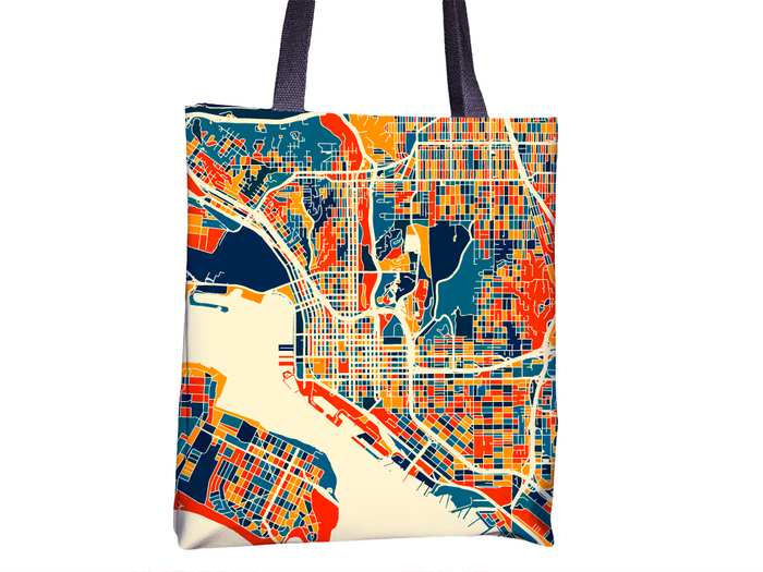 San Diego Map Tote Bag - California Map Tote Bag 15x15