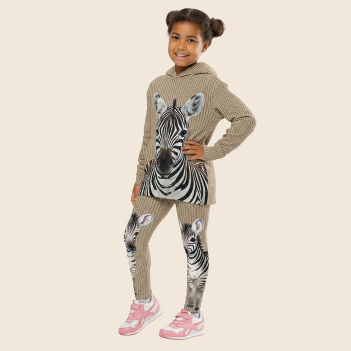 Sand Zebra Stripe Kids Leggings | Active Wear | Four Way Stretch
