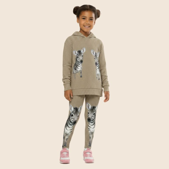 Sand Zebra Stripe Kids Leggings | Active Wear | Four Way Stretch