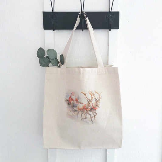 Santa and Reindeer Sleigh - Customizable Canvas Tote Bag