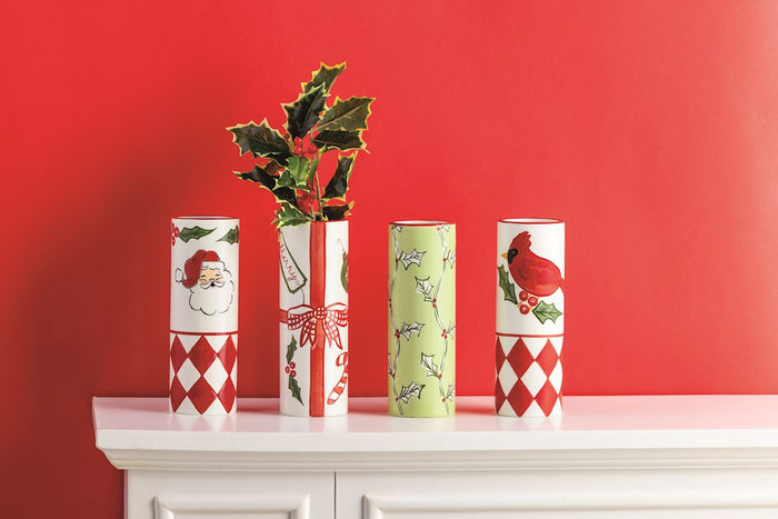 Santa Painted Stem Vase