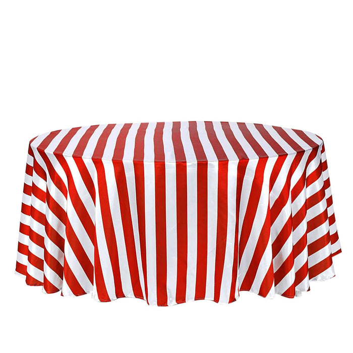 Red and white striped tablecloth on a plain background