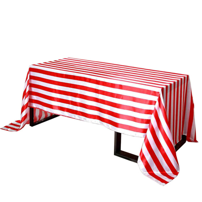 Red and white striped tablecloth on a modern table