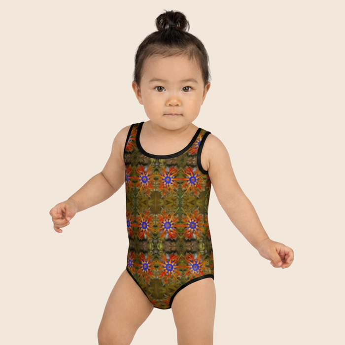 Sea Creatures All-Over Print Kids Swimsuit | Brown Tones