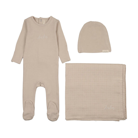 set footie take me home bebe with beanie and blanket - oat