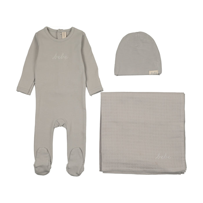 set footie take me home bebe with beanie and blanket - pale blue