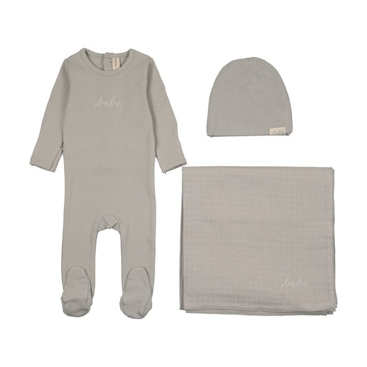 set footie take me home bebe with beanie and blanket - pale blue