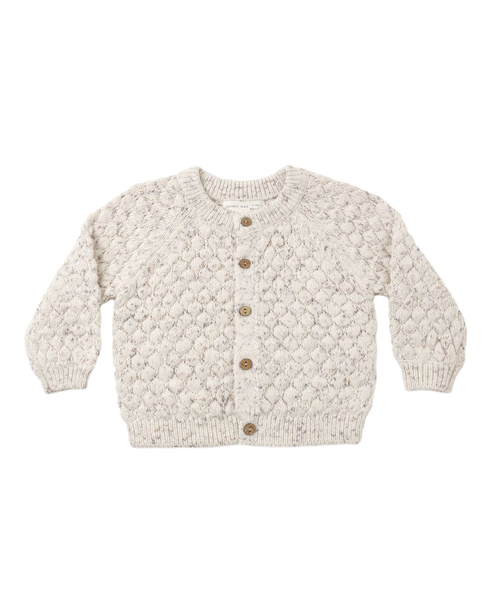 set outfit bubble knit cardigan and bloomers with bonnet - natural confetti