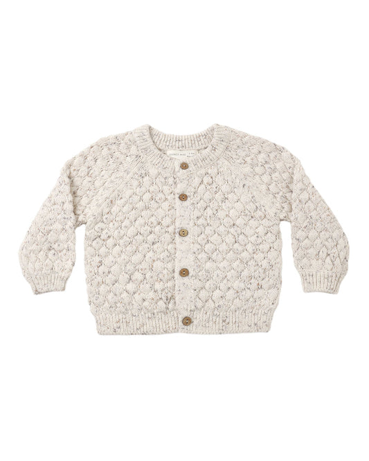 set outfit bubble knit cardigan and bloomers with bonnet - natural confetti