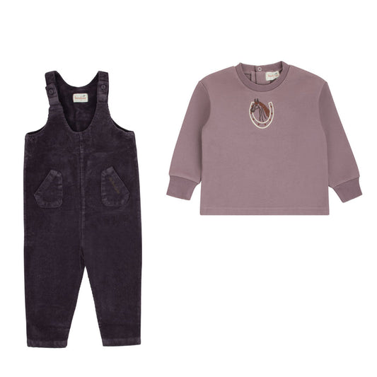 set outfit gallop tee and corduroy tie romper - vintage lilac