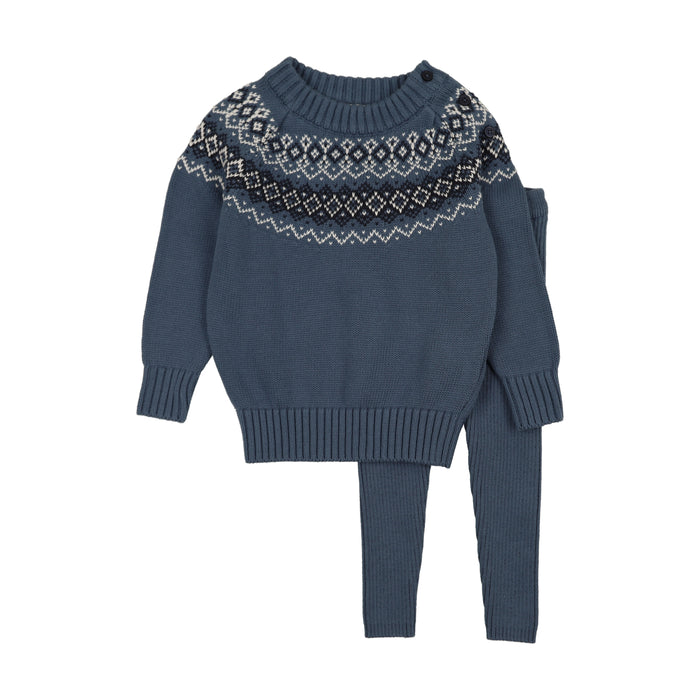set outfit heirloom knit sweater and pants - dried blue