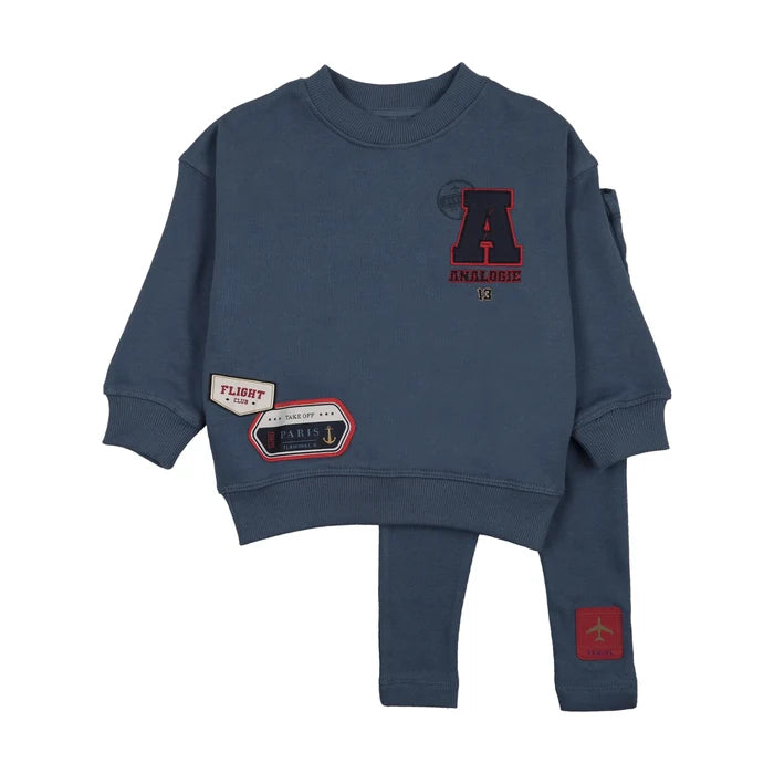 set outfit patch sweatshirt and leggings - vintage blue