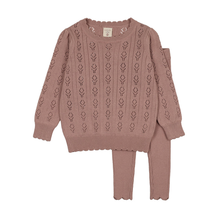 set outfit pointelle scalloped sweater and leggings - dried rose