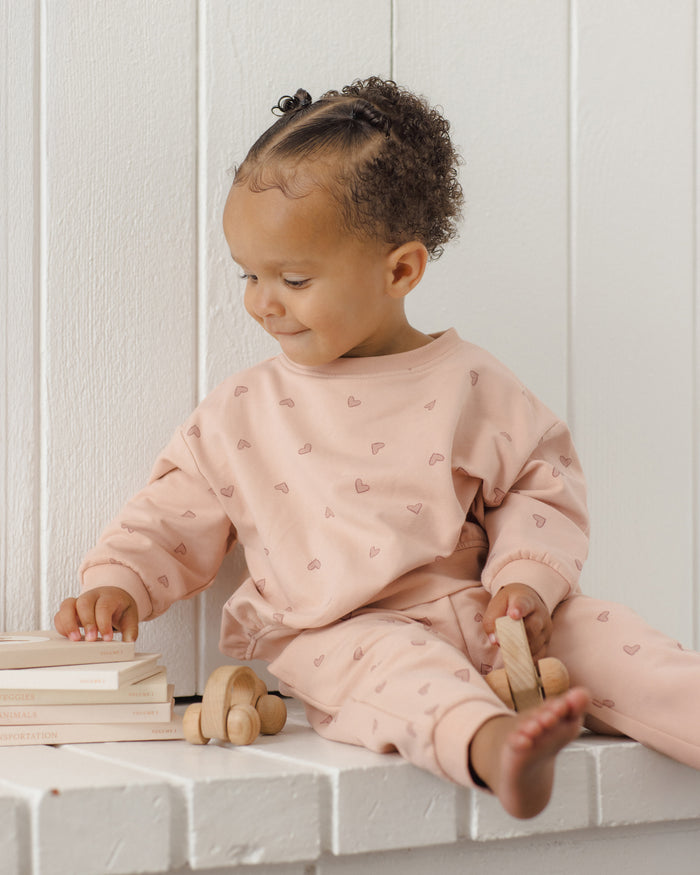 set outfit relaxed hearts sweatshirt and sweatpants - dusty rose