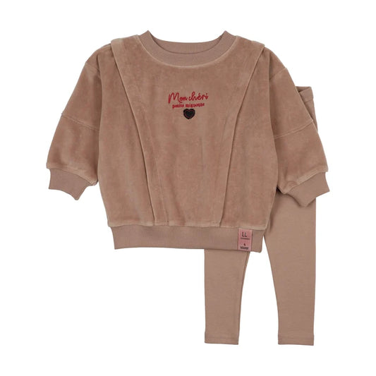 set outfit velour mon cheri sweatshirt and leggings - dried rose
