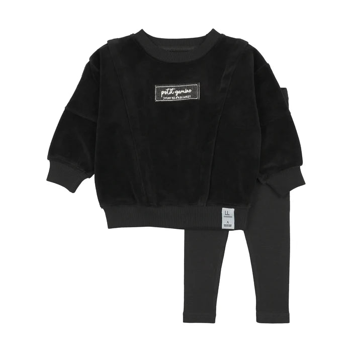 set outfit velour sweatshirt and leggings - black