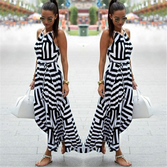 Sexy Boho Striped Maxi Dress
