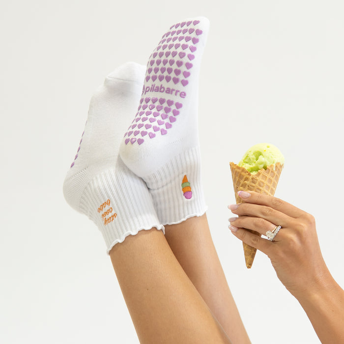 White Sherbet Grip Sock x PilaBarre by FLEO - 1