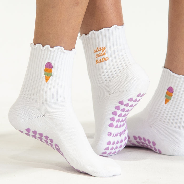 White Sherbet Grip Sock x PilaBarre by FLEO - 2