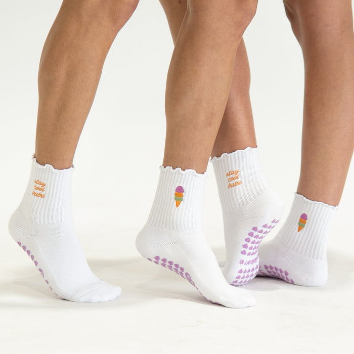 White Sherbet Grip Sock x PilaBarre by FLEO - 4